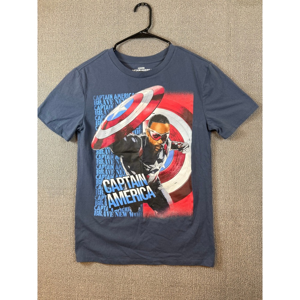 Marvel Captain America T-Shirt Mens S Blue Excellent Brave New World Graphic